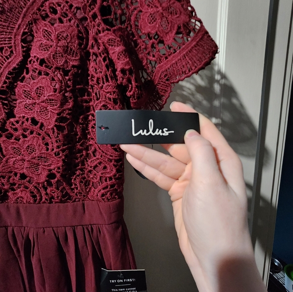 Lulu's Angel in Disguise Burgundy Lace Skater Dress - Picture 5 of 10